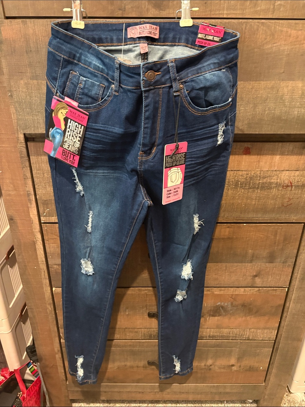 Wax Jean Dark Blue High-Rise Distressed Skinny Jeans